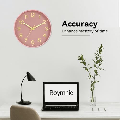 Image of Roymnie Silent Wall Clocks Battery Operated 8 Inch-Modern Non Ticking Analog Clock Decorative for Kitchen Office Bathroom Bedroom(Pink Gold)