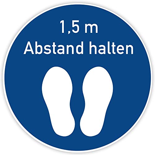stempel-fabrik – Bodenaufkleber1,5m Abstand halten – Abstandsaufkleber für den Fußboden mit Rutschhemmung R10 (nach DIN 51130) – selbstklebendes Hinweisschild (400 x 400 mm | Blau)