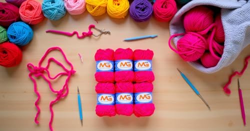 Image of M.G Enterprises Magenta Wool Ball Hand Knitting Art Craft Soft Fingering Crochet Hook Yarn, Needle Knitting Thread Dyed - Pack of 10
