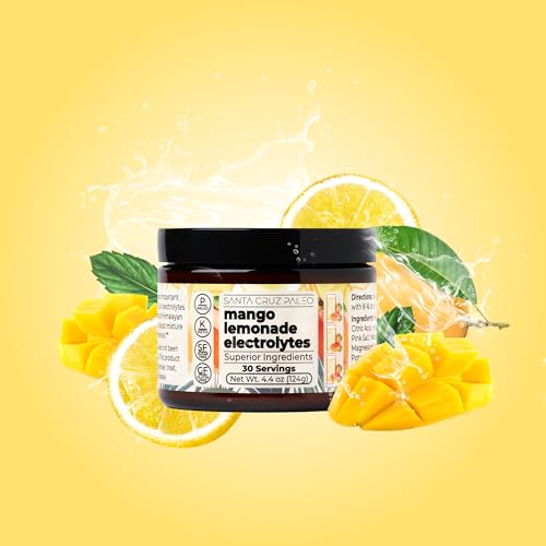 Image of Santa Cruz Paleo Electrolyte Powder, Mango Lemonade, Sugar Free Hydration Drink Mix with Himalayan Pink Salt, Sea Salt, Magnesium Glycinate, Potassium Chloride, Sweetened with Stevia, 30 Servings