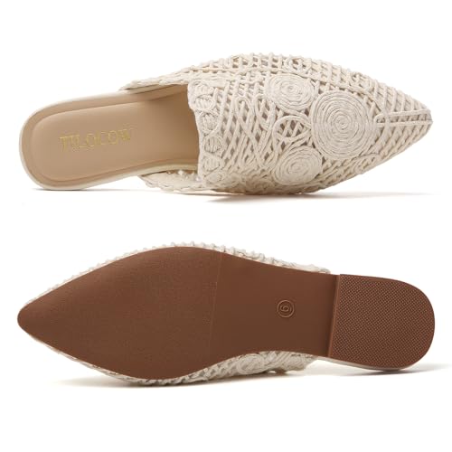 Image of Tilocow Women's Pointed Toe Flat Mules Backless Slip On Loafers