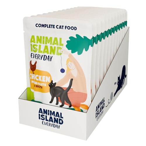 Animal Island Comida húmeda para Gatos Adultos Filete de Pollo en Salado Receta sin Cereales Alto Contenido de proteína Animal Juego Completo de Comida para Gatos bolsitas, 12 x 85 g