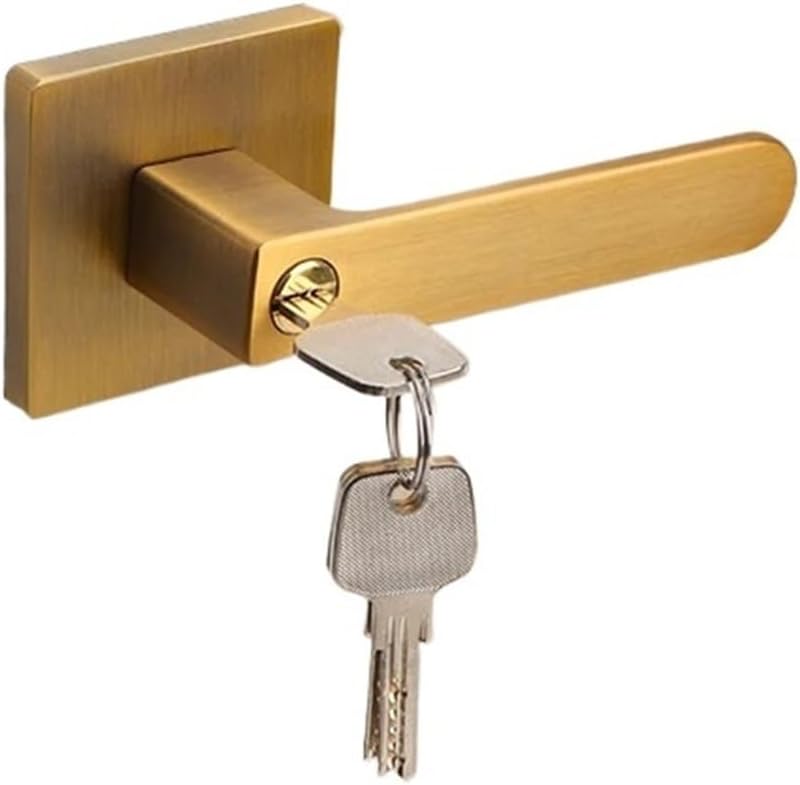 Bathroom Three-Pole Lock Door Handle Single Tongue Handle Lock(Yellow Bronze)