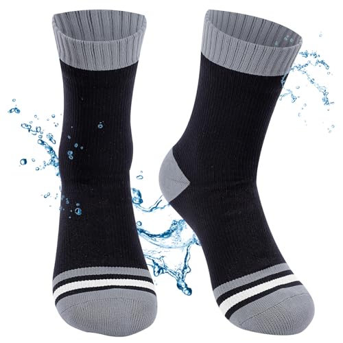 BBXWANG Unisex Wasserdichte Socken Atmungsaktive Wadenlange Wasserdichte Laufsocken Dehnbare Herrensocken zum Wandern Radfahren Dunkelgrau-schwarz M