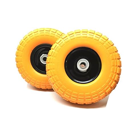 Set of 2 - 10" Flat Free Tires Wheels with 5/8" Center - Solid Tire Wheel for Dolly Hand Truck Cart / All Purpose Utility Tire on Wheel Cover