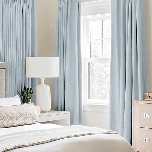 Image of MIULEE Linen Textured Curtains Solid 100% Blackout for Bedroom Thermal Insulated Chambray Blue Grommet Room Darkening Curtains & Drapes Luxury Decor for Living Room 52 x 72 Inch (2 Panels)
