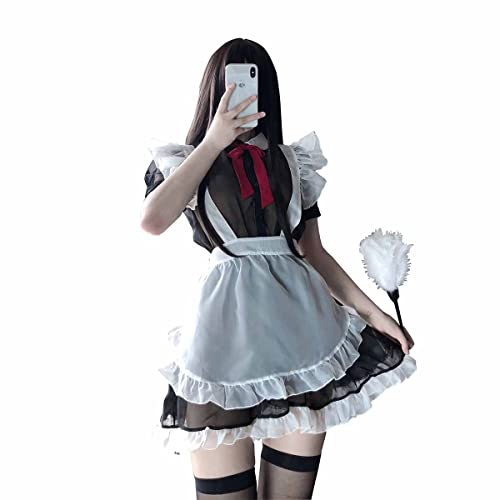 SNOMYRS Robe de soubrette japonaise - Tablier mignon Lolita à volants - Cosplay sexy - Lingerie pour chat Cover