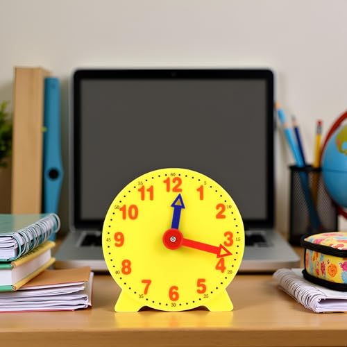 Image of Yellow 4 Inch Learning Clock Time Model Teacher Gear Clock 12 /24 Hour Learning Tools Activity Toys