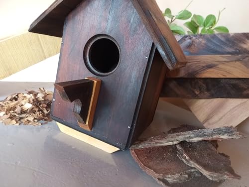 Casinha de passarinho em madeira de lei - demolição - maciça - peroba e canela - acabamento premium