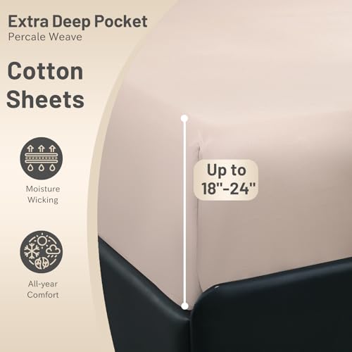 MEISHANG Extra Deep Pocket King Sheets Cotton - 1000 Thread Count Sheet Set - Fits 18"-24" in Deep Mattress,100% Egyptian Cotton,Sateen Weave, Soft & Breathable - 4 Piece (King, Dusty Pink)
