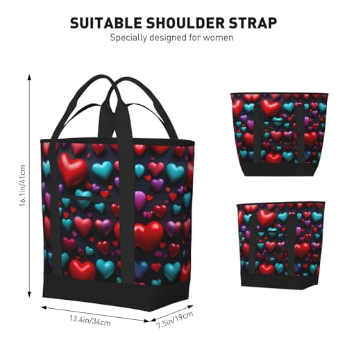 Romantic Reds Heart Print Tote Bag Adult Heavy Duty For Picnic Beach Camping Large Capacity Insulated Tote Bag3