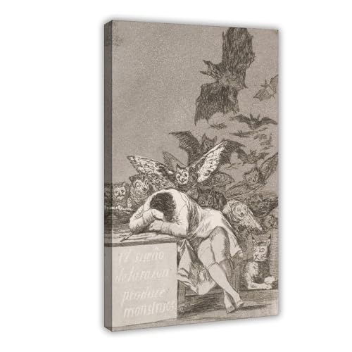 Toile Goya The Sleep of Reason avec cadre suspendu en bois pour salon élégant