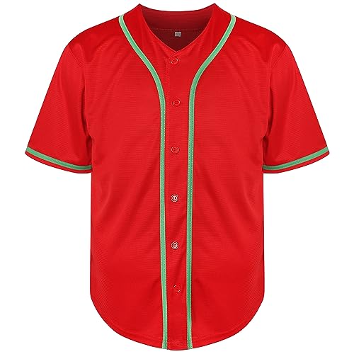 Phoneutrix Blank Plain Hip Hop Hipster Baseball Jersey Button Down Shirts Sports Uniforms Men Women Jersey (Red-g, Small) - Thumbnail 2