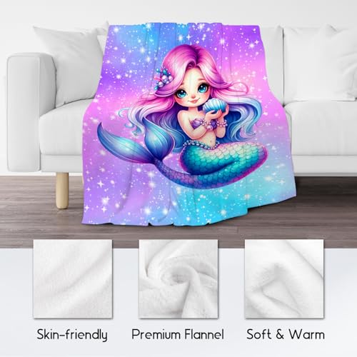 Mermaid Blanket Gifts for Girls - Soft Cozy Fleece Throws for Couch, Office 30"x40"