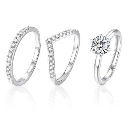 Image of 3Pcs Sterling Silver Rings for Women, Adjustable 925 Sterling Silver Ring