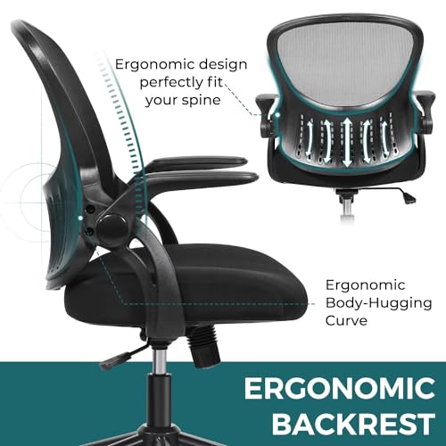 SMUG Home Office Chair Ergonomic Desk Chair Mesh Computer Chair Modern Height Adjustable Swivel Chair with Lumbar Support/Flip-up Arms, Black