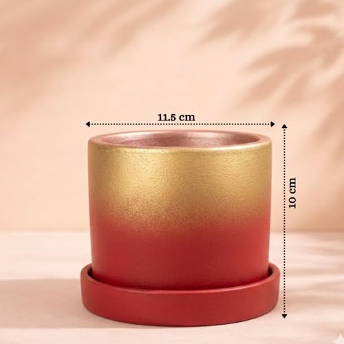 Image of Urban Upvan Terracotta Flower Pots for Garden, Dining Table & Home Decor | Elegant Planter for Living Room & Indoor Plants| Gold & Red