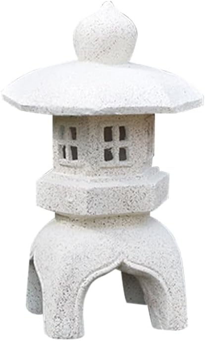 homary Outdoor Garden Japanese Solar Lantern Sculpture, Concrete White Fiberglass with Moss Detailing, Solar-Powered, Weather-Resistant, Traditional Asian Decor for Garden & Patio