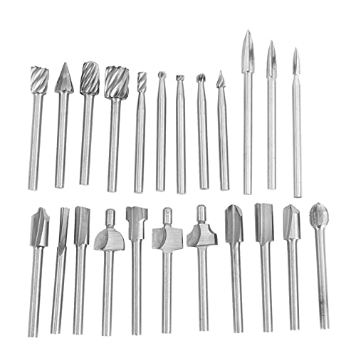 Sknrlko Juego de accesorios para taladro de grabado con herramientas para tallar madera de 23 piezas, 10 puntas para grabado en metal duro, 10 puntas para fresa para madera, herramientas giratorias Cover