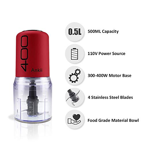 Ankii Mini Food Processor 400-Watt Electric Food Chopper For Meats, Vegetables, Nuts, Fruits, Small Mincer Mixer With 4 Stainless Steel Blades, 2 Cup Capacity #TOP2