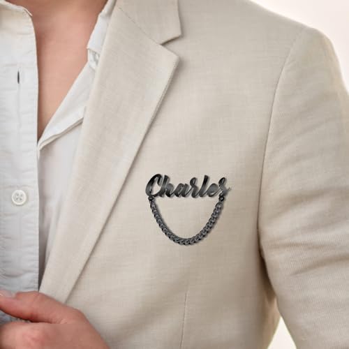 Image of Custom Lapel Pin for Women Men - Name Brooch Pin Personalized Stainless Steel for Wedding Business Party - Gold /Silver /Black Customized Jewelry Gifts