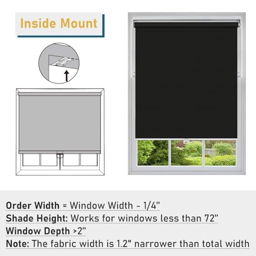 KCO Cordless Blackout Roller Blind Window Shades Waterproof UV Protection Roller Blinds for Bathroom Kitchen Bedroom,44" W x 72" L(112W x 183H cm), Black by KCO - Image 6