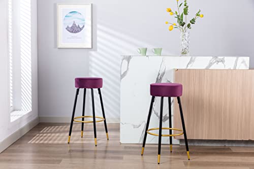 Goujxcy 30-Inch Tall Bar Stools Set Of 2, Modern Velvet Barstools Backless Kitchen Stool Upholstered Bar Stool With Golden Footrest For Kitchen Counter Island (Purple) #TOP3