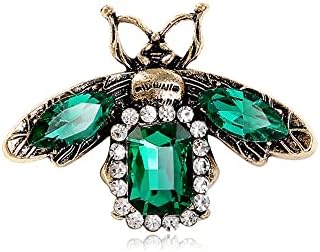 Gold Rhinestone Bee Brooch Pin for Women Men Fashion Crystal Vintage Green CZ Emerald Insect Animal Brooch Lapel Pins Dainty Dress Accessories Jewelry Boutonniere Corsage for Hat Bag Suit Tie Wedding