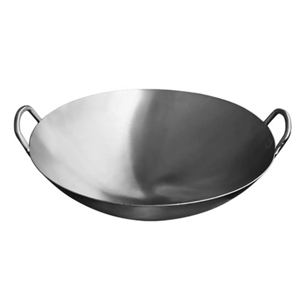 40 cm zagęszczający szybko przewodzący ciepło wok ze stali nierdzewnej z nieprzywierającą powłoką i łyżką do smażenia ze stali nierdzewnej, wok w stylu chińskim niepowlekany, polerujący do s