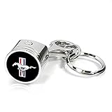 iPick Image for Ford Mustang Tri-Bar Logo in Black on Chrome Engine Piston and Rod Metal Key Chain