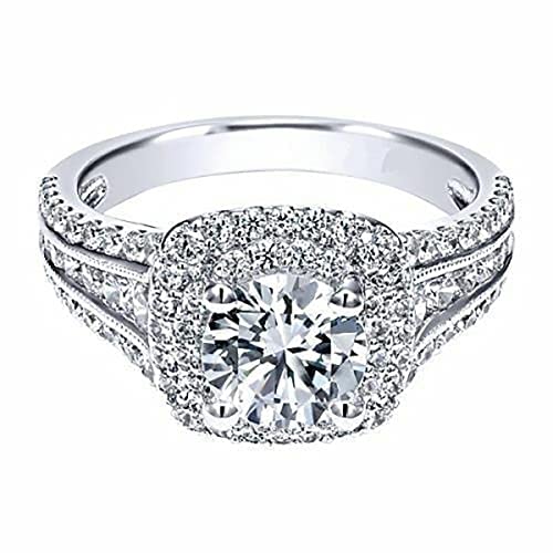 SdouefosSilver Plated Micro Pave Hand Simulation Diamond Ring Zircon Rings Cubic Zirconia Promise Halo Engagement Wedding Band Ring for Women