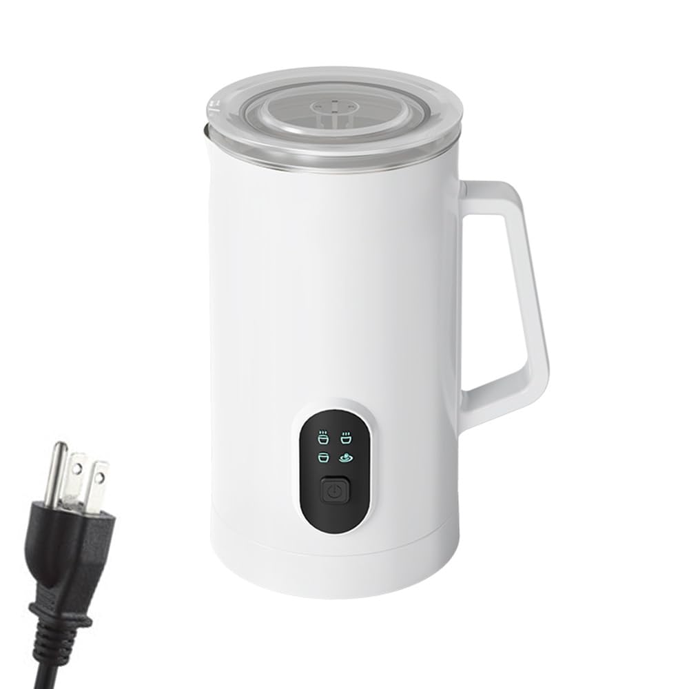 Espumador De Leche Eléctrico 4 En 1 400w con Gran Capacidad 580ml, Espumador De Leche Caliente Y Fría De Acero Inoxidable 304 para Cappuccino Latte Chocolate Caliente Y Café En Casa White