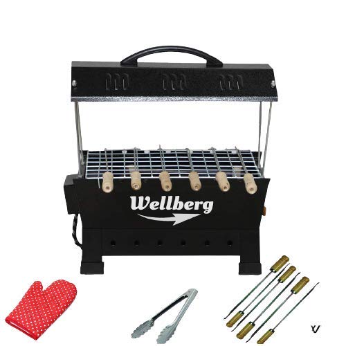 Wellberg Electric and Charcoal Barbeque Grill with 6 Skewers Electric