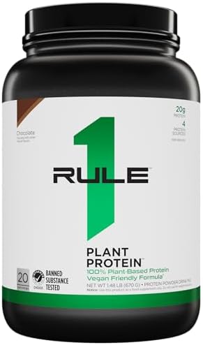 Rule 1 Proteins Plant Protein - Vegan, Gluten-Free, Dairy Free, & Soy Free Protein Powder with 20g Protein per Serving (20 Servings, Chocolate)