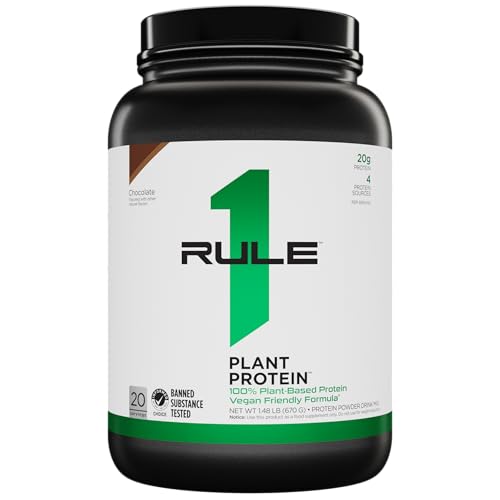 Rule 1 Proteins Plant Protein - Vegan, Gluten-Free, Dairy Free, & Soy Free Protein Powder with 20g Protein per Serving (20 Servings, Chocolate)