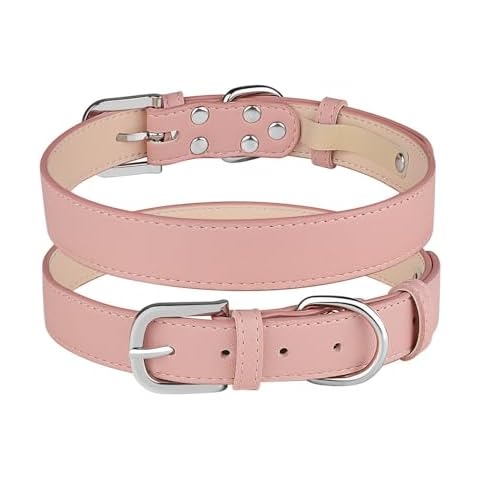 Bnibol Leather Dog Collar for Dogs, Heavy Duty Dog Collar with Adjustable Metal Buckle, Perfect for Small Medium Large Boys Girls Dogs. (Pink, M) Cover