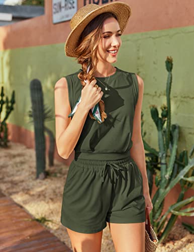Zeagoo Women's 2 Pieces Casual Suit Summer Short Sleeveless Tank Top And High Waisted Mini Shorts,Army Green,Small #TOP4