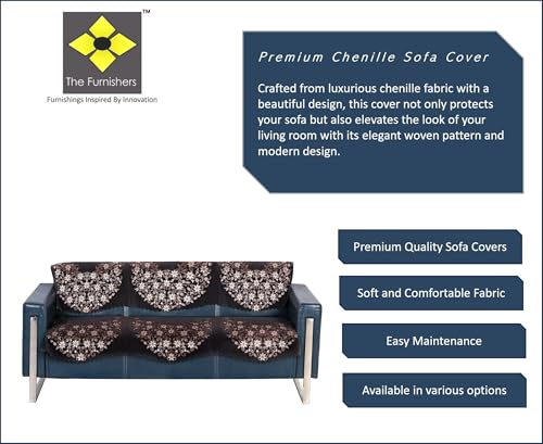 Image of Premium Chenille Woven Anti-Slip 3 Seater Sofa Cover | L-Shape Sofa Seat Protector for Living Room | Durable & Stylish Slipcover - Brown Phoolkari
