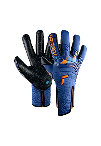 Reusch Attraction Fusion Strapless AdaptiveFlex Goalkeeper Gloves with Excellent Grip and Inseam Cut, blue/orange, 10 UK