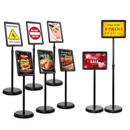 Image of Dyna-Living Sign Stands for Display 8.5 x 11 Inch, 8 Packs Adjustable Sign Holder Stands, Pedestal Sign Holder with Heavy Duty Base for Sign Standing Display, 360 Rotation Floor Standing Sign Holder