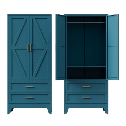 COFaR Metal Armoire Wardrobe Closet with Drawers, 71'' Tall Farmhouse