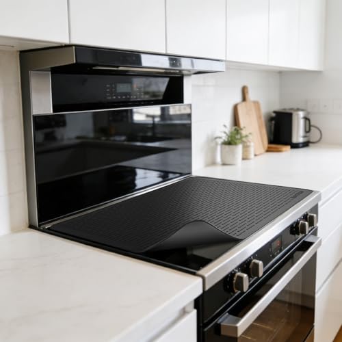 MOFINO Thick Silicone Stove Top Covers for Electric Stove 28 x 20 Glass Cooktop Protector Stove Protector Mat for Kitchen Glass Stove Top Heat Resistant Black