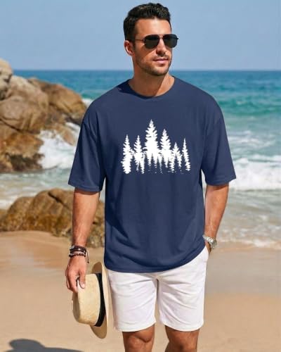 Trendy Mens Oversized Graphic T Shirts Crewneck Short Sleeve Tee - Image 3