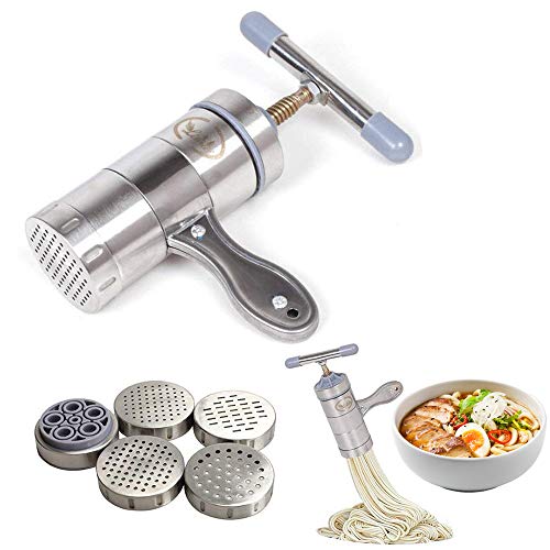 Utensilio de acero inoxidable para hacer fideos, pasta, vegetales y prensar fruta (1 dispositivo para la cocina y 5 moldes) Cover
