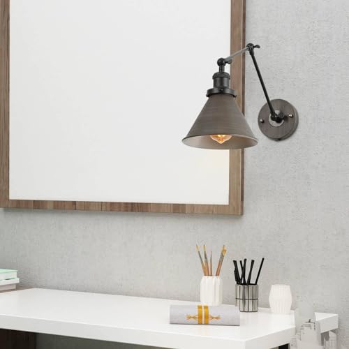 Image of LALUZ Black Wall Sconces Lighting, Modern Swing Arm Plug-in or Hardwired Adjustable Wall Lamp with Antique Silver Finish for Bedroom, Kitchen, and Living Room