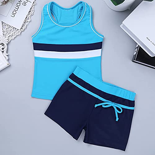 Image of Kids Girls Two-Piece Swimsuits Sleeveless Swim Tops with Boyshorts Athletic Tankini Outfit Set Swimwear