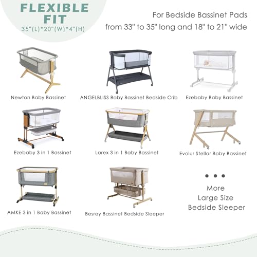 4 Pack Bassinet Sheets - 35"x20" Bedside Bassinet Sheets for Newton, Ezebaby, Angelbliss, AMKE(3 in 1) & Other Large Bedside Sleeper | Ultra Soft & Skin Friendly Bassinet Fitted Sheets for Boys Girls