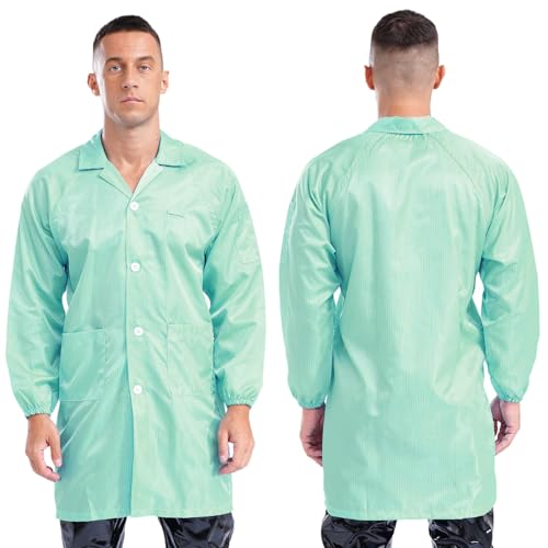 Image of YiZYiF Men Professional Lab Coat Long Sleeve Resistant Mechanical Dustproof Work Coat Overall Uniform