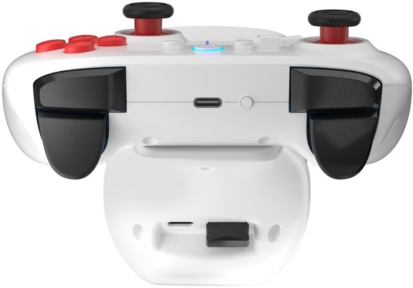 Rear view of the Rampage HYDRA PRO Gamepad, showing shoulder buttons, triggers, and charging port.