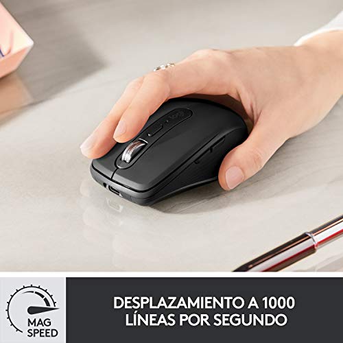 Mouse sem fio Logitech MX Anywhere 3 Compacto, Confortável, Uso em Qualquer Superfície, USB Unifying ou Bluetooth, Recarregável para Apple Mac, iPad, Windows PC, Linux, Chrome - Grafite glide